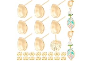 Beebeecraft 1 Box 20Pcs Stud Earring Findings with Loop 18K Gold Plated Irregular Oval Flat Round Stud Earring Posts with Loo