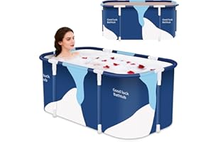 JSQBSECL Portable Foldable Bathtub,Foldable Soaking Bathtub for Adults, Freestanding Bathtubs, Hot Bath Tub, Ice Bath, Family Bathroom SPA Tub 47.2x19.7x21.7inch (Milk)