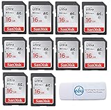 SanDisk Ultra 16GB (10 Pack) Class 10 SDHC Genuine Flash Memory Card (SDSDUNC-016G-GN6IN) Bundle with Everything But Stromboli Card Reader