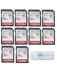 SanDisk Ultra - Paquete de 10 tarjetas de memoria flash UHS-I clase 10 SD (SDSDUNC) con todo menos Stromboli (TM).
