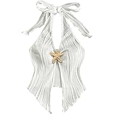 BEAUDRM Women's Y2k Textured Halter Going Out Top Starfish Deco Tie Backless Sleeveless Vest Tank Tops Party Clubwear