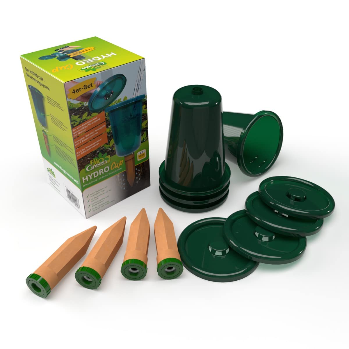 Bio Green Hydro Cup, Set of 4 Clay Cones with Matching Cup Attachments, 2.5 Litres, Terracotta, Green