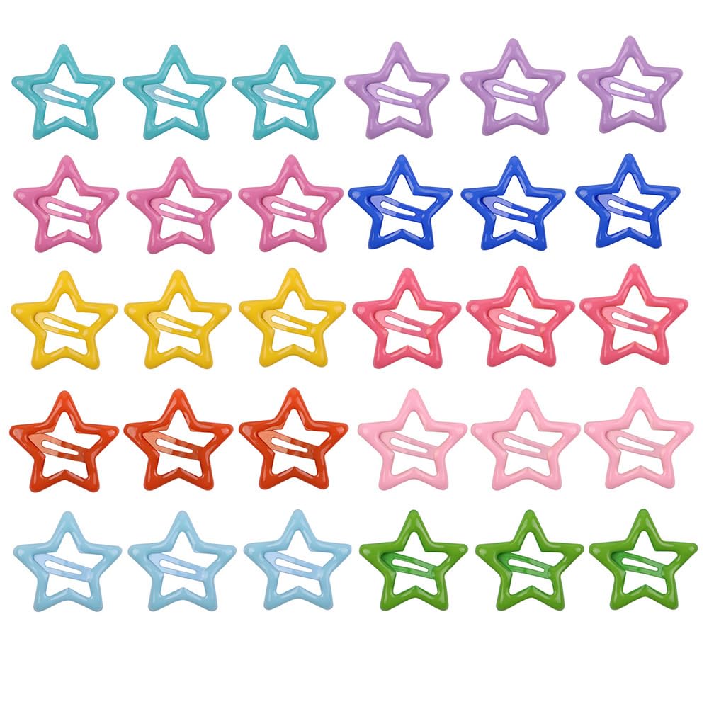 30 Pcs Candy Star Hair Clips, Girls Metal Snap Hair Clip, Cute Mini Anti-slip Hair Clips Barrettes, Baby Girl Women Color Hairpin Hair Accessories (Style 2)