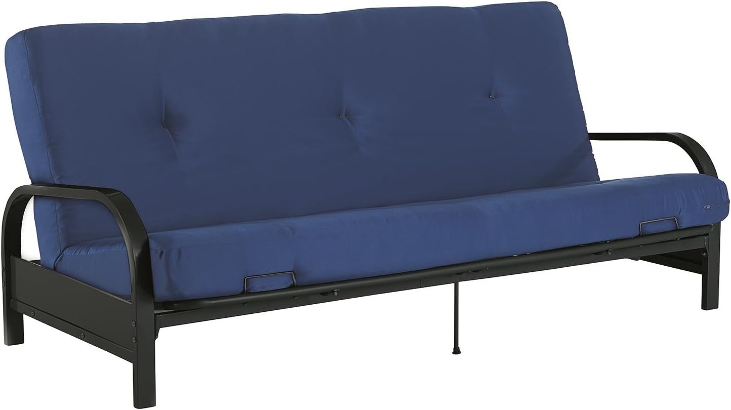 DHP 2105659WE Metal Arm Futon Frame with 6” Mattress & Retainer Covers