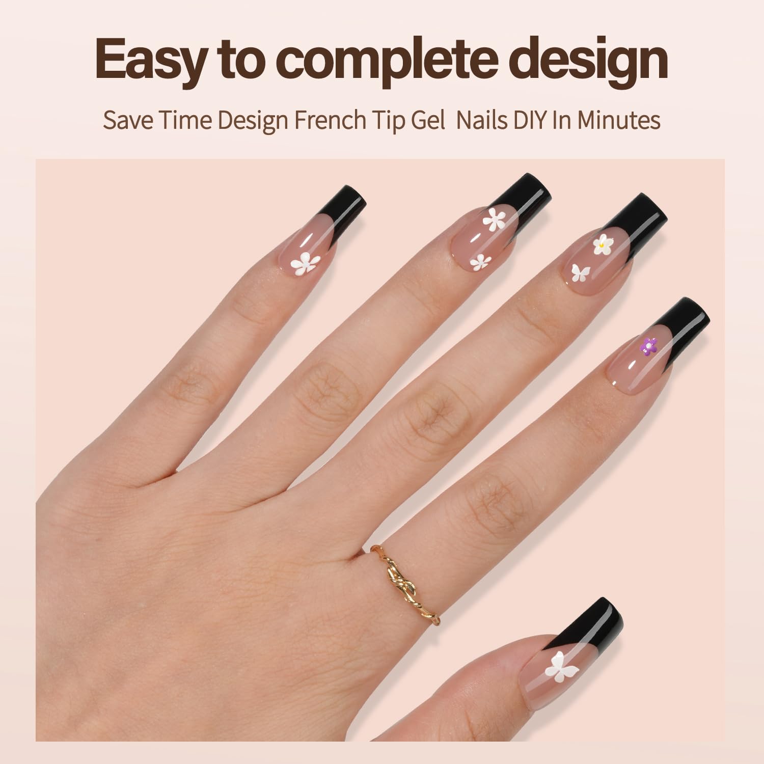 150Pcs Black French Gel Nail Tips, Vansiho Long Square Nail Tips, Pre-French Tips Press on Nails Brown, Fake Nails for Nail Art DIY 15 Sizes - Image 3