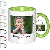 Personalized Coffee Mugs Custom Mug With Photo Name Text Customized Christmas Valentine day Birthday Gifts for Your Family Friends Lover 11 Ounces Cup, Green