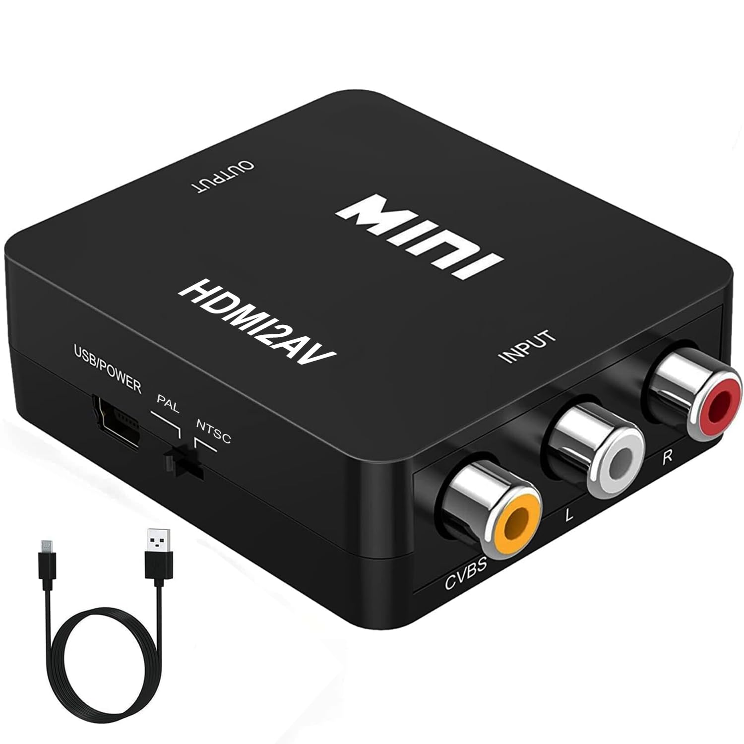 Raysha HDMI to RCA Converter, AV to HDMI Adapter, 1080p 3RCA to HDMI CVBS AV Composite Video Audio Adapter with USB Charge Cable for TV/Laptop/PS2/ PS3/ PC/STB/Xbox/VHS/VCR/Camera/Blue-Ray DVD