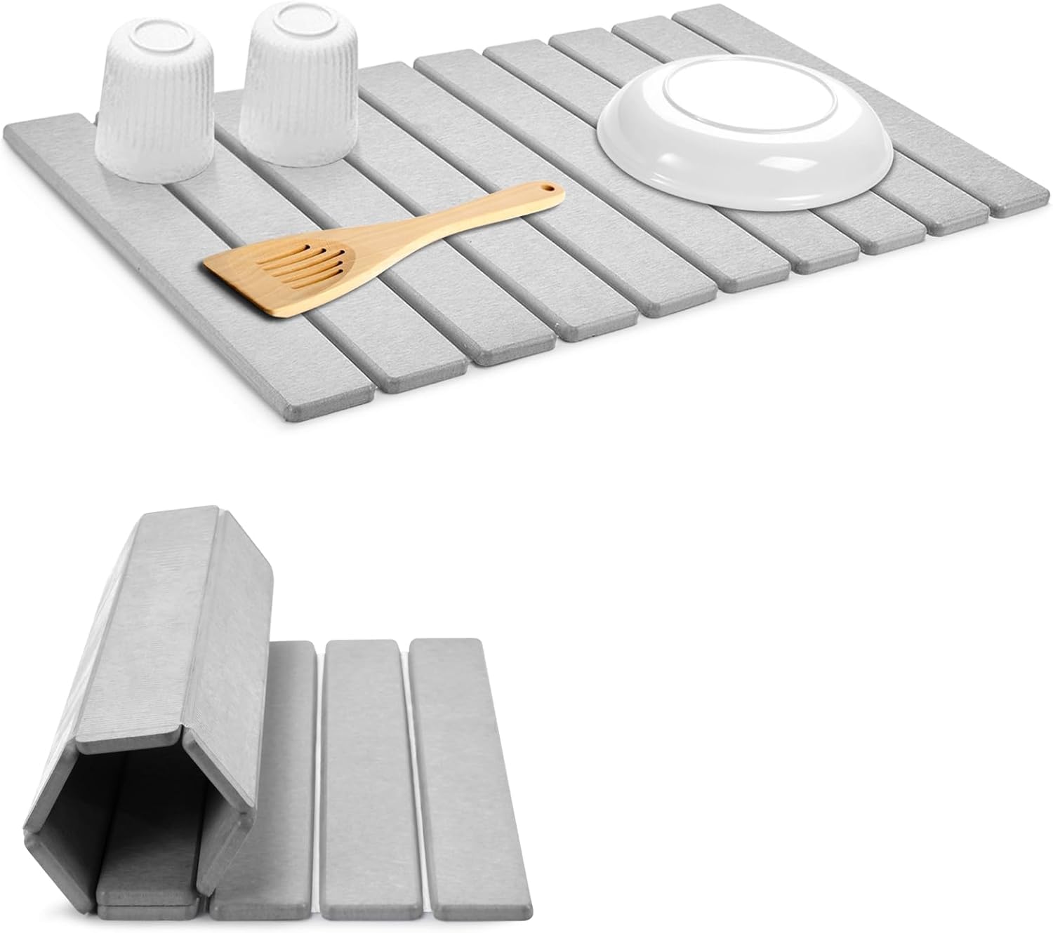 Photo 1 of Large Stone Dish Drying Mats for Kitchen Counter, 24"(L)×16"(W), Quick Dry Collapsible Dish Mat, Eco-Friendly Absorbent Foldable Diatomaceous Earth Mats for Dishes Bottles, Match Any Countertop