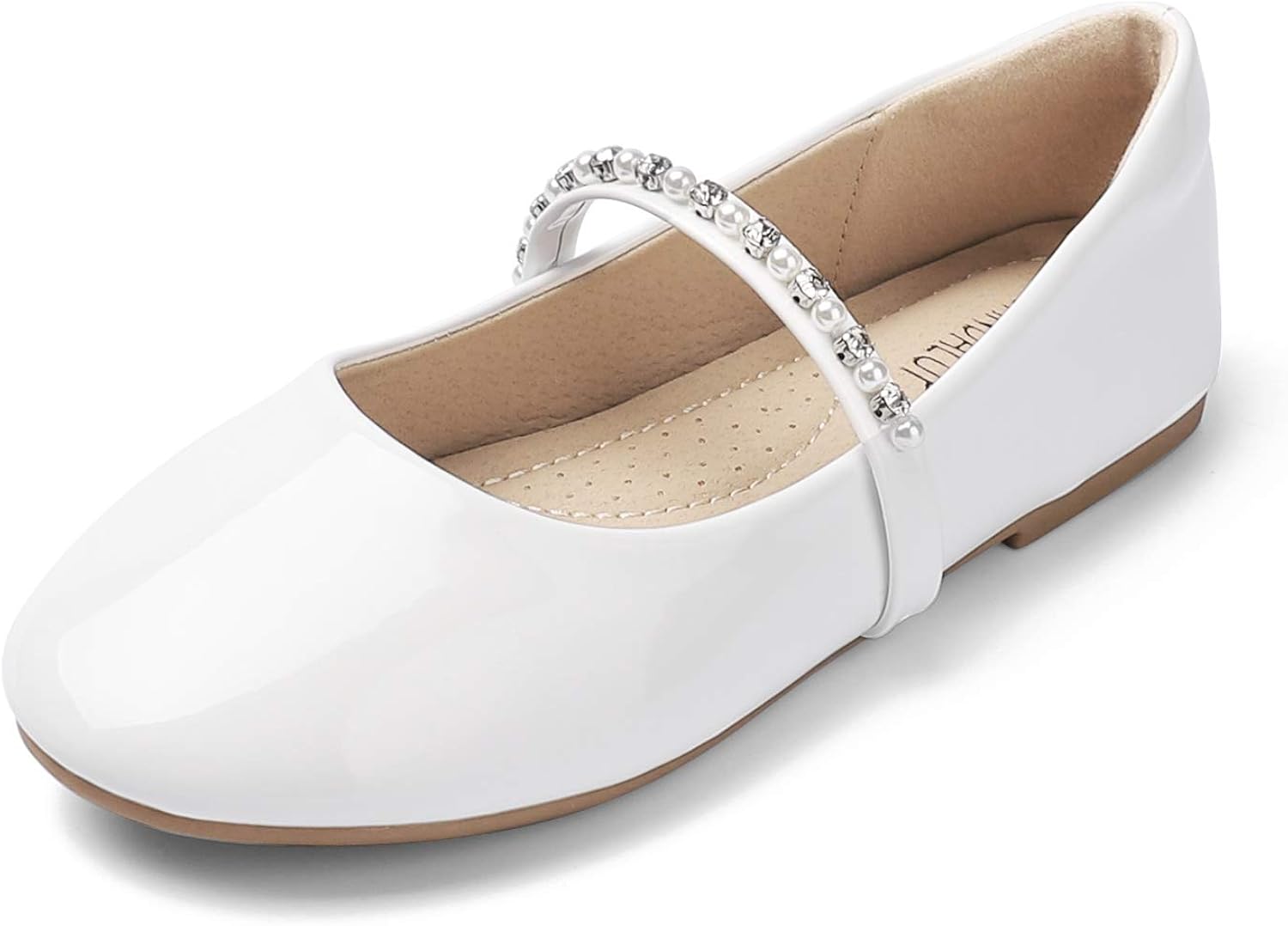 SANDALUP Little Girls Dress Shoes Ballet Flats Inlaid with Pearl and