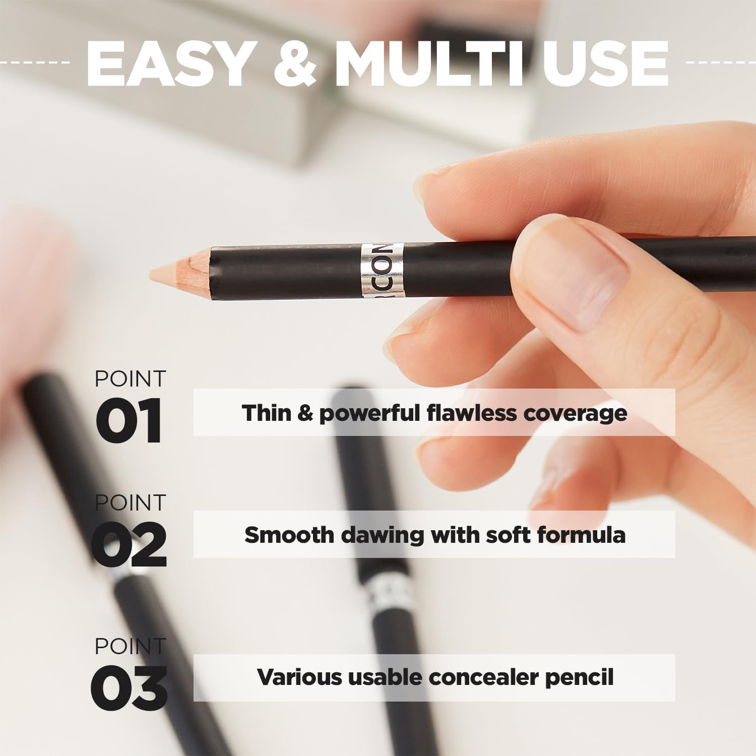 THESAEM Cover Perfection Concealer Pencil – Non Comedogenic spot Eraser - Conceal Blemish,Aging Spot,Acne&Freckle – Multi-Use Under Eye Concealer for Dark Circle,2g (1.5 Natural Beige)