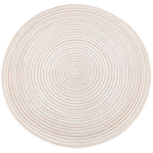 Round Braided/Woven Placemats, Indoor/Outdoor Placemat/Charger, Kitchen Mat for Dinning Table Washable Set of 6 Beige