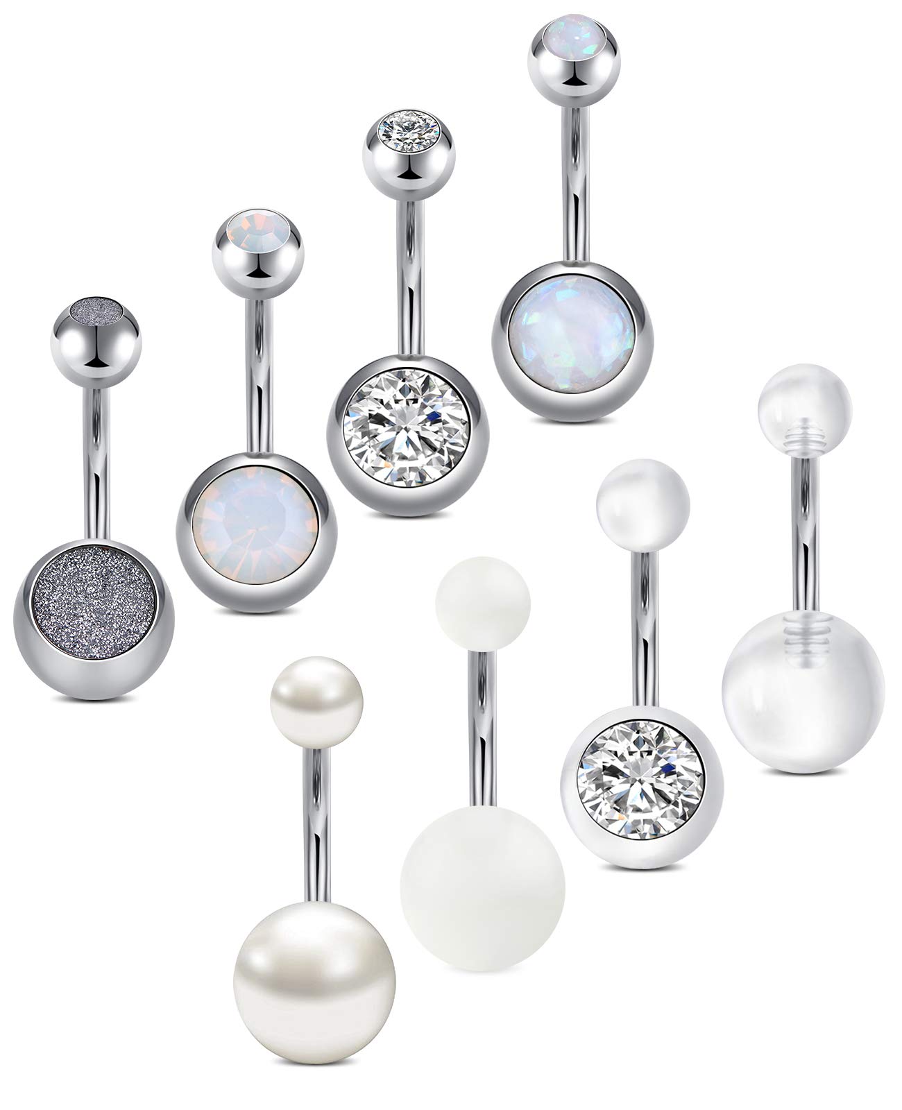 AceFun Belly Bar Surgical Steel 14G Belly Button Rings Belly Button Bar Navel Ring Piercing for Women — image 1