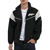 Yimoon Men's Lightweight Windbreaker Jacket Casual Zip Up Outdoor Varsity Jacket Patchwork Vintage Y2K Outerwear