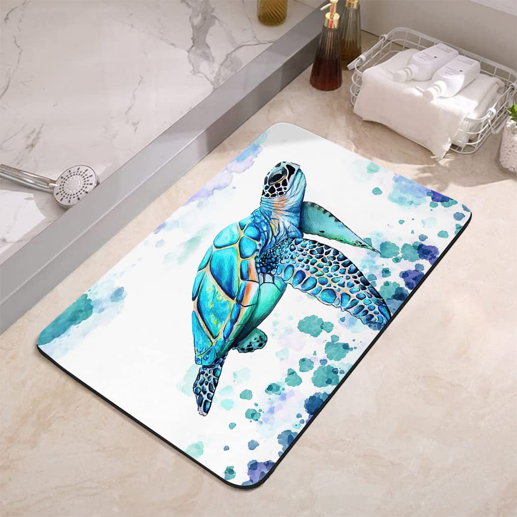 YISUMEI Bathroom Mat, Non-Slip Super Absorption Bath Carpet with Rubber Backing, Fit Under Bathroom Doormat Floor Rugs for Shower Buthtub,17"x24",Watercolor Sea Turtle