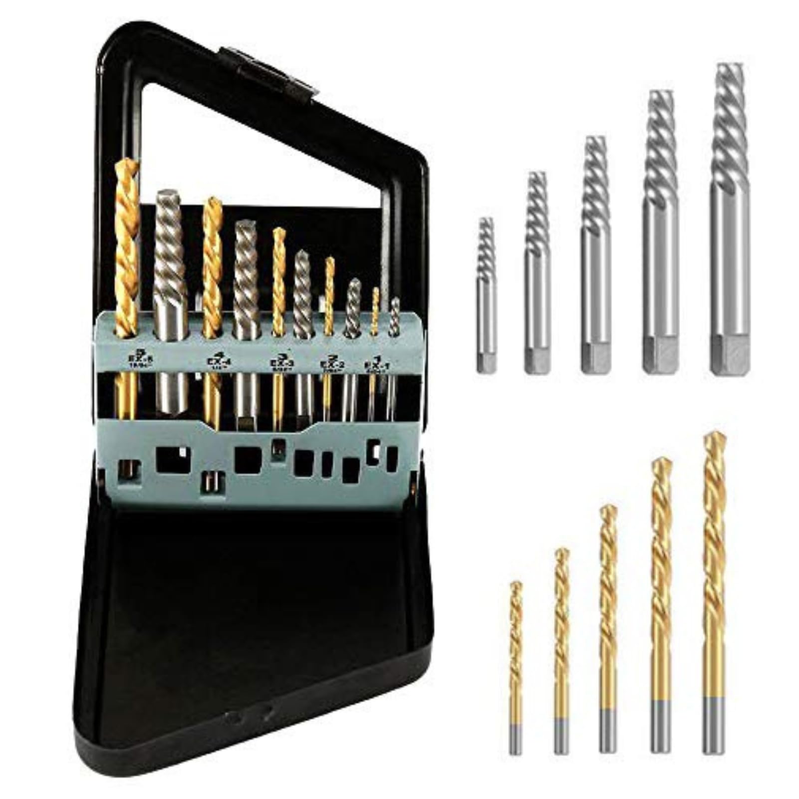 DEWIN Cobalt Drill Bits Sets, Screw Extractor Screw Extractor and Left Hand Cobalt Drill Bits Set Bolt Remover Easy Out Kit 10Pcs