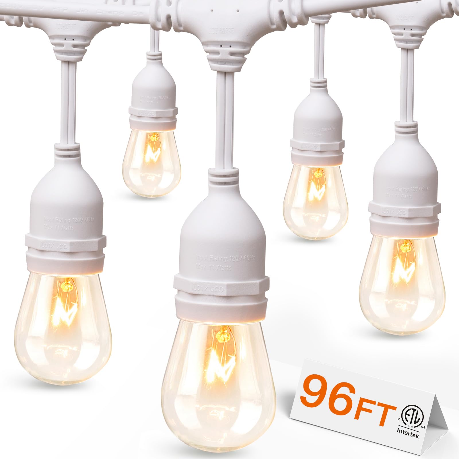 addlon 96FT(48FT*2) Outdoor String Lights White Commercial Grade Weatherproof Strand, 36 Edison Vintage Bulbs, 30 Hanging Sockets 6 Spare Bulbs, ETL Listed Decorative Lights for Patio Garden Image