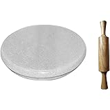 White Heavy Base Marble Chakla with Wooden Belan/Marble Roti Maker/Marble Rolling Board with Wooden Rolling Pin