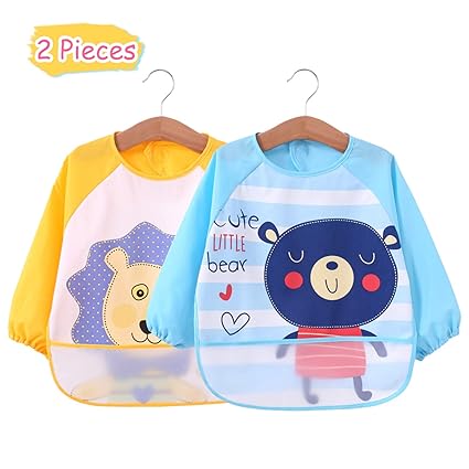 Wasserdicht Baby lätzchen, Mopalwin 2 Pack Baby lätzchen mit ärmeln ungiftig einfach Baby Lätzchen zu waschen, Essen und Mals