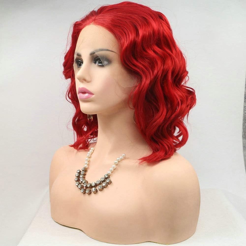 SereneWig Summer Short Hot Red Wigs Bob Wigs for Women Cosplay Daily Use 14Inch Synthetic Lace Front Wigs Red Curly Bobs Synthetic Hair Heat Resistant Fiber Mermaid Red Wigs Shoulder Length - Image 3