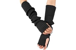 Kinwor Arm Warmers Sleeves Long Fingerless Gloves Knit Mitten Arm Wrist Hand Cover with Thumb Hole for Women