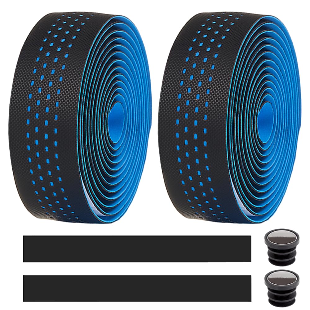 MOCNT Bicycle Handlebar Tape Breathable Cycling Bike Handlebar Tape PU EVA Handle Bar Grip Wrap Tapes Comfort Non Slip Shock Absorbent Road Bike Handlebar Drop Bar Tape Blue