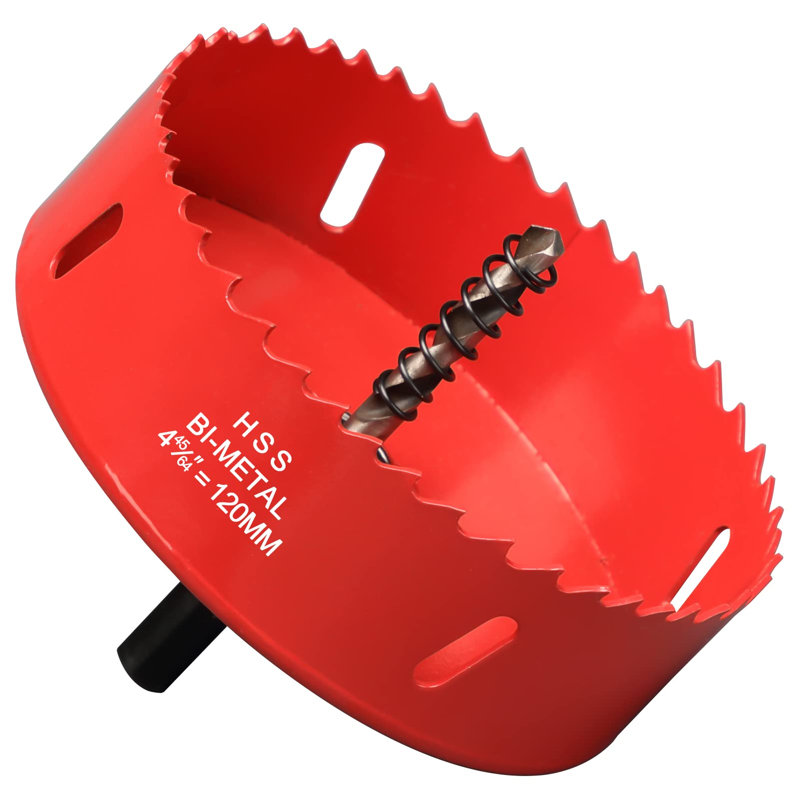 120mm HSS Bi-Metal Hole Saw, Red Finish Corn Hole Cutter in 30mm Cutting Depth for Wood Boards, Soft Metal Sheet, Drywall and Plastic — image 1