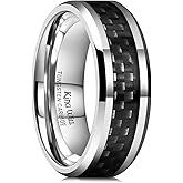 King Will 8mm Tungsten Carbide Rings for Men Men's Wedding Band with Carbon Fiber Inlaid Beveled Polished