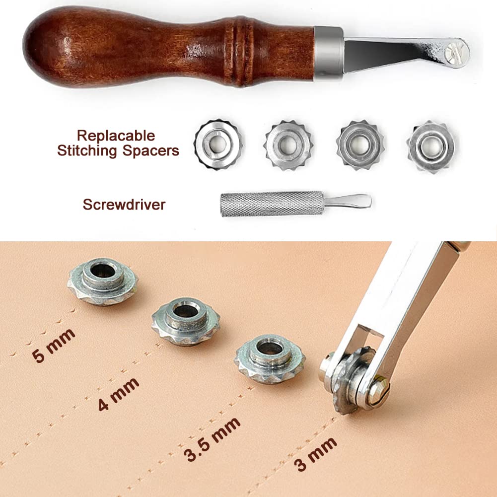 Leather Groover Beveler and Leather Stitching Overstitch Wheels Mark Spacer Set, Leathercraft Sewing Embossing Tool Set