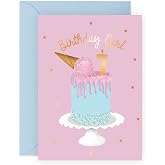 CENTRAL 23 Seventh Birthday Card for Girls - Happy 7th Birthday - Age 7 - Seven Year Old - Pink Ice Cream Cake Greeting Card for Kids - Daughter Granddaughter - Toddler - Comes With Fun Stickers