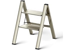 PLEDDANIO 2 Step Ladder - Step Stool Folding Kitchen Adults Stools, Wide Aluminum Lightweight Non Slip Ladder, Portable Stepladders for Home, Office, Library,Closet Gold Step Ladder