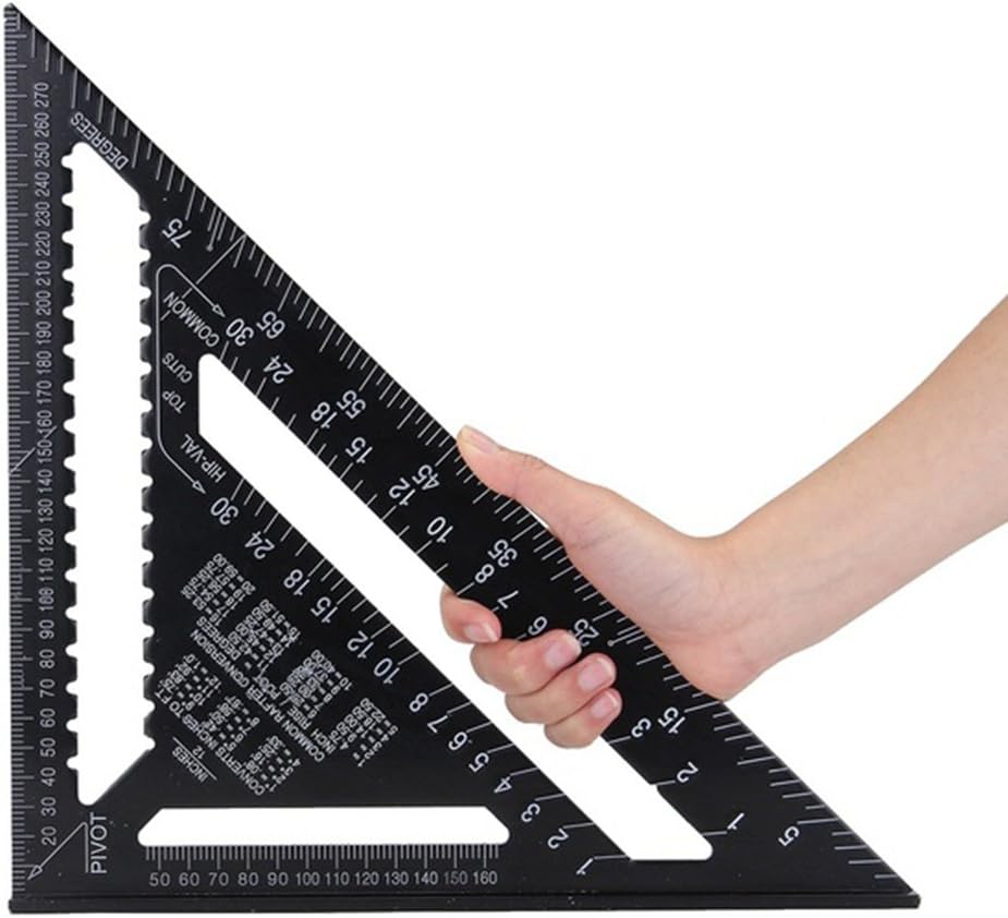Aluminum Alloy Metric Triangle Ruler Speed Square Protractor Triangle Measuring Ruler High Precision Measuring Tool for Engineer Carpenter (12inch Metric System,Black)