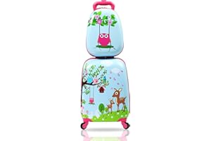 Sandinrayli Kid Luggage Set, 12” Backpack & 16” Kid Carry on Suitcase with Spinner Wheels, Travel Rolling Luggage for Girl