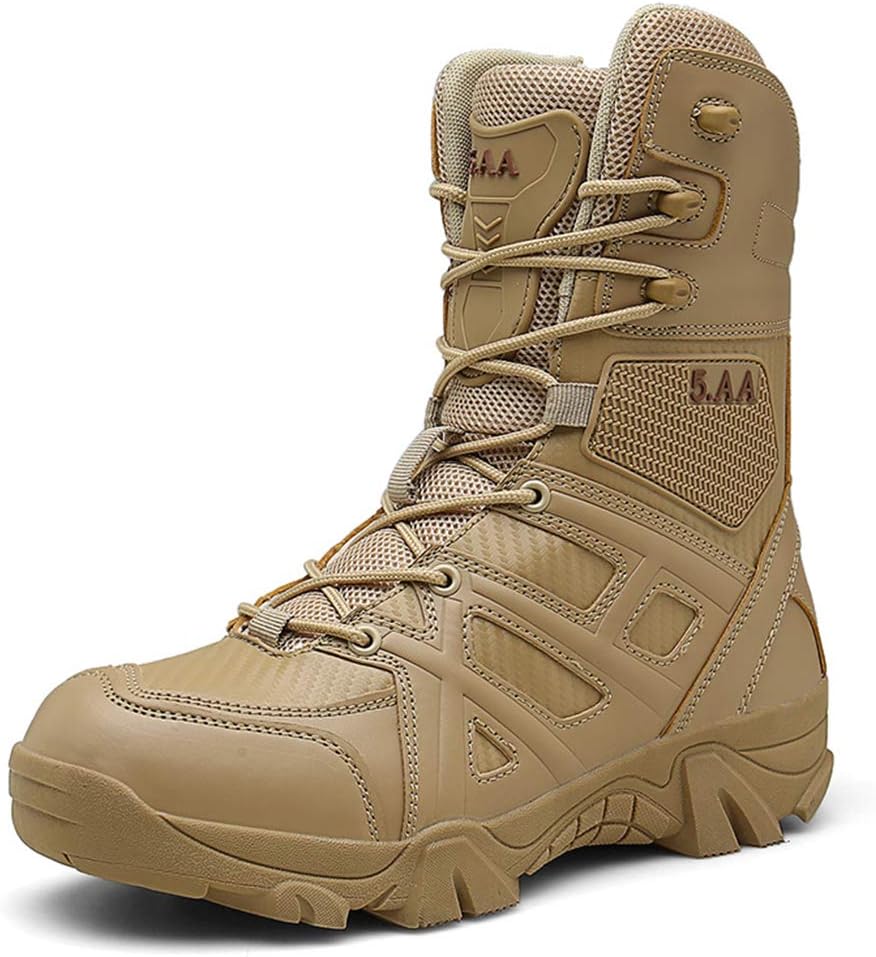 Mens Leather Military Army Combat Walking Non Safety Zip Up Work Ankle Boots Shoes 39-47
