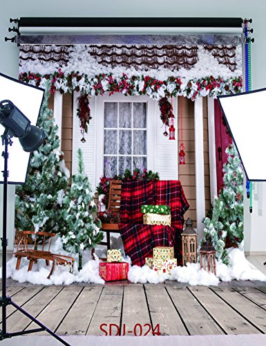 10x10ft Christmas Tree & Outdoor Snow Landscape Theme Pictorial Cloth Poly Fabric Photo Backdrops Customized Studio Background Studio Props SDJ-024 - Thumbnail 2