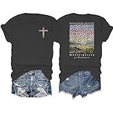 Women's Christian Bible Verse Graphic T Shirts Vintage Jesus Faith Pray Cross Print Tees Crewneck 2 Sided Tops