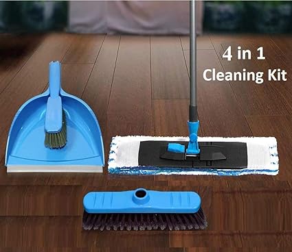 4 In 1 Microfiber Mop Floor Brush Dustpan Set Kitchen Broom Dirt