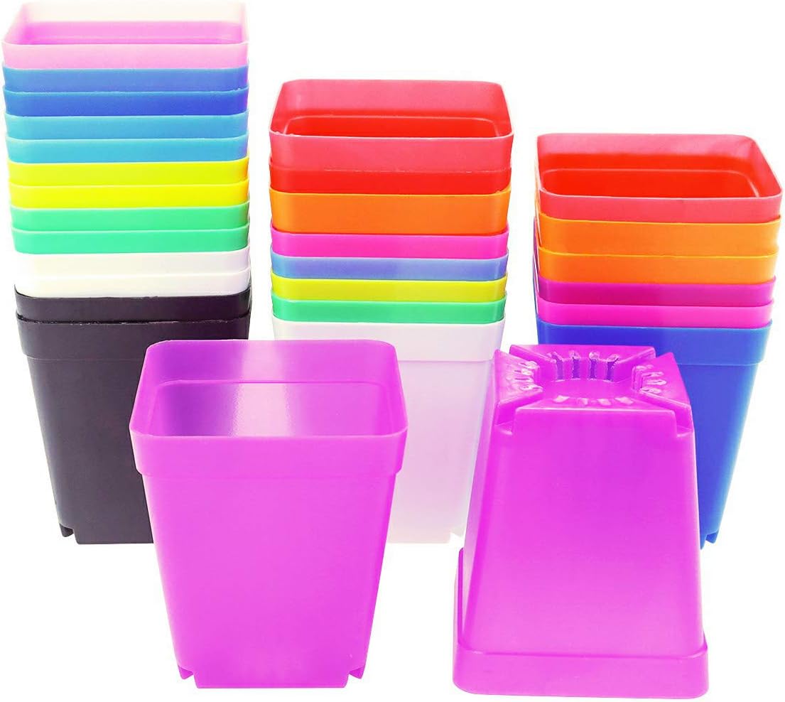 Heatoe 30 Pack Multi Color Square Plastic Garden Pots, Stretchable Planter Container for Seedling Nursery Transplanting, Nice for Your Home Decor Garden Office