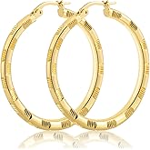 14k Gold Hoop Earrings for Women Thick Gold Hoop Earrings, Solid Line Cutting Design Trendy Womens Earring