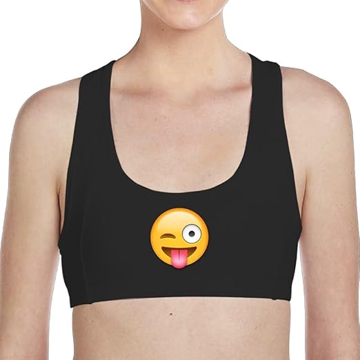 Women's Lovely Emoji Smiley Face 90 Nylon Seamless Racerback Padded