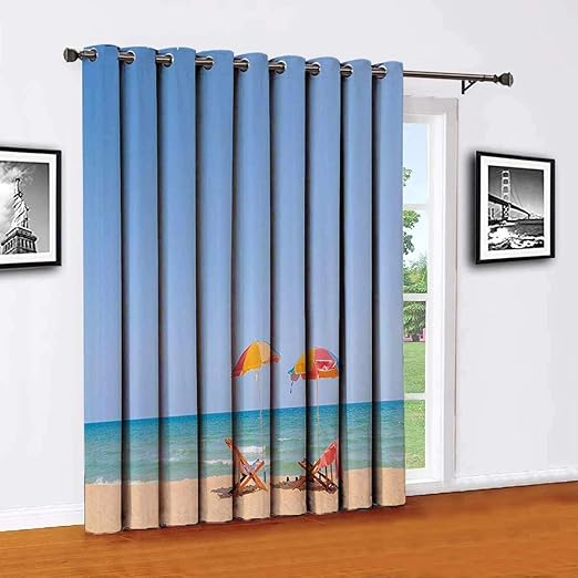 Cortinas opacas de poliéster con diseño de paisaje marino, ideales para