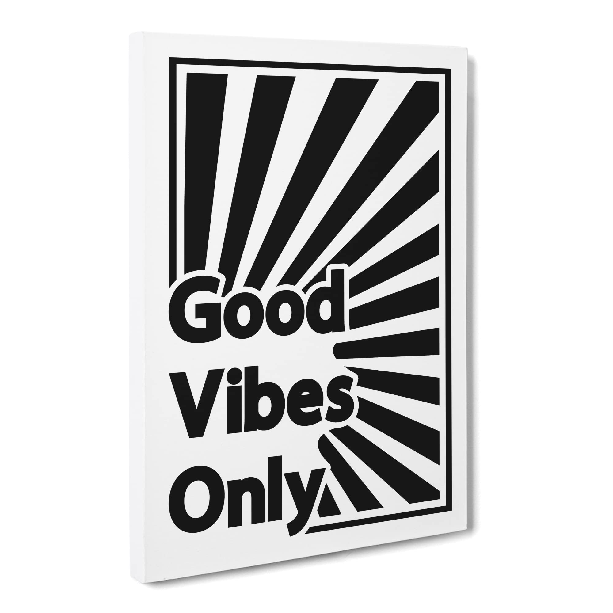 Good Vibes Only Black Rainbow Typography Quote Canvas Print | Gallery Wrapped 30mm Frame Wall Art | 20x14 inches | Ready to Hang | Modern Typography Picture | Living Room Bedroom Lounge Office