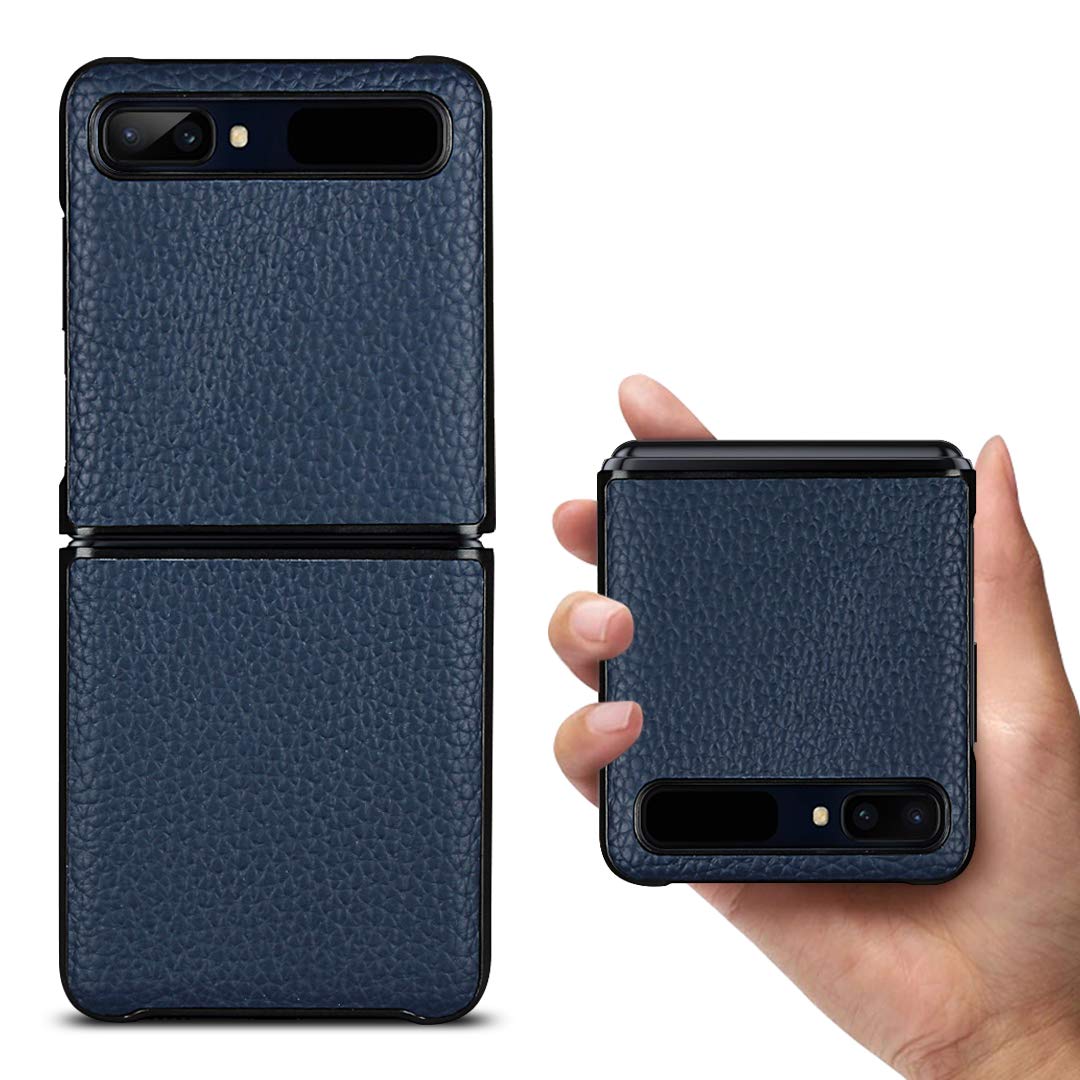 Copmob Samsung Galaxy Z Flip Phone Case,Premium Genuine Leather Anti-Scratch Full Covered Protective Case Cover for Samsung Galaxy Z Flip 6.7 inch - Blue
