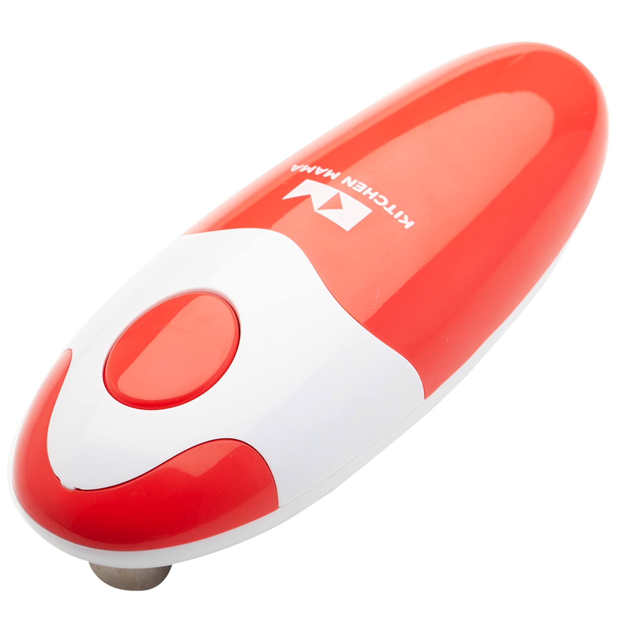 Kitchen Mama Electric Can Opener: Press a Button to Open Cans - No Jagged Cuts Food Safe Battery Operated Portable Can Opener (Red)