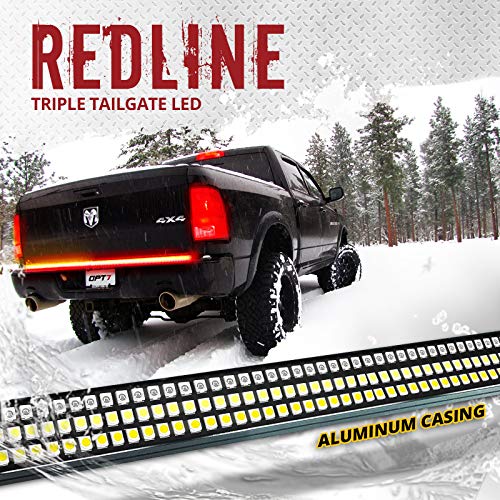 OPT7 48" Redline Triple LED Tailgate Light Bar w/Sequential Amber Turn Signal - 788 LED Solid Beam - Weatherproof No Drill Install - Full Function Reverse Brake Running 2yr Warranty