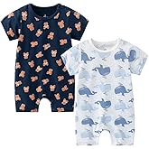 Zanie Kids Baby Boy Rompers Short Sleeve Snap Toddler Summer Cotton Clothes 2-Pack