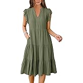 ANRABESS Womens Summer Dress Ruffle Sleeve V Neck Midi Dresses Fashion Casual Fit Flowy Tiered Boho Beach Vacation Sundress
