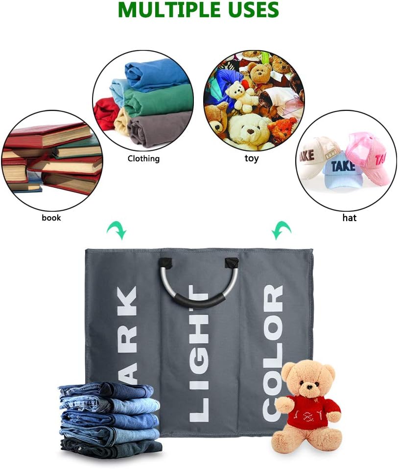 3 Compartments Folding Laundry Basket Bin Storage Hamper