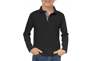 Haloumoning Boys Long Sleeve Polo Shirt Kids Casual Collared School Uniform Shirts 5-14 Years