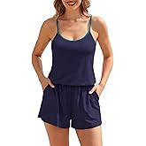 Smismivo Swim Romper with Built in Bra and Pockets One Piece Swimsuit Women Cute Color Block Bathing Suits