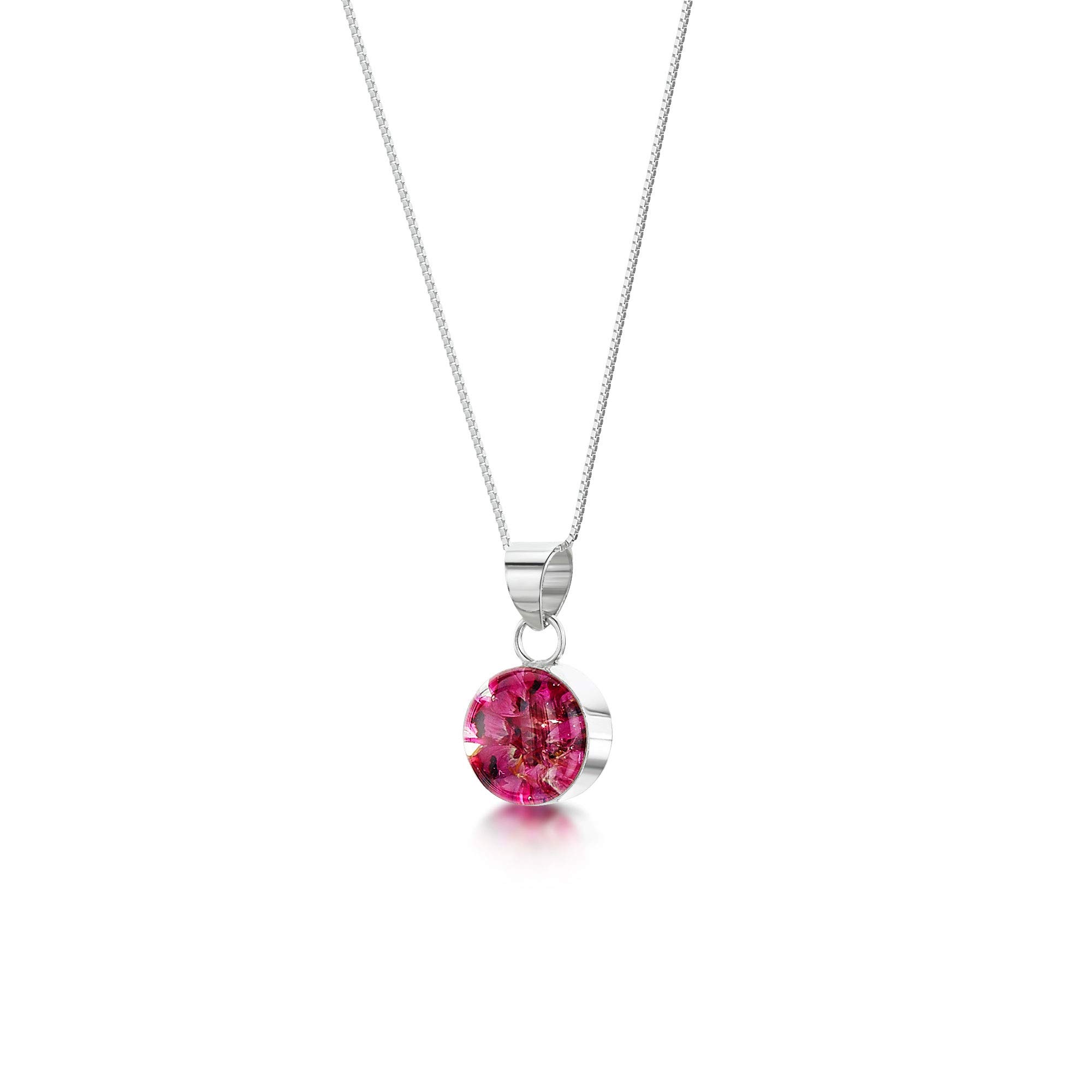Shrieking Violet 925 Sterling Silver Round Real Flower Pendant Necklace - Small Pink Heather